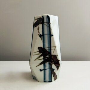 Vintage White With Blue Accent Modern Bamboo Vase